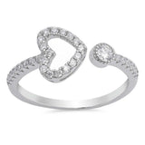Sterling Silver Clear CZ Open Heart Ring, Face Height of 9mm