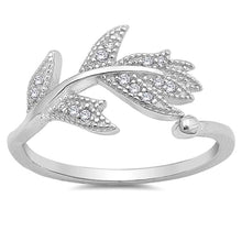 Load image into Gallery viewer, Sterling Silver Clear CZ Leaf Riing with Face Height of 10 mm