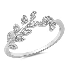 Load image into Gallery viewer, Sterling Silver Clear CZ Sideways Leafs RingAnd Face Height of 9 mm