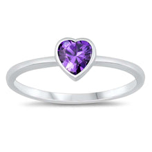 Load image into Gallery viewer, Sterling Silver Amethyst CZ Heart Ring, Face Height of 6 mm