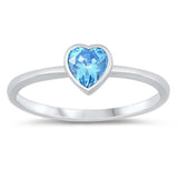 Sterling Silver Aquamarine Heart Cubic Zirconia Ring