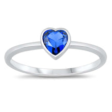 Load image into Gallery viewer, Sterling Silver Blue Sapphire CZ Heart Ring and Face Height of 6 mm