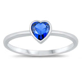 Sterling Silver Blue Sapphire CZ Heart Ring and Face Height of 6 mm