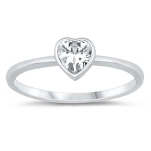 Load image into Gallery viewer, Sterling Silver Clear CZ Heart Ring and Face Height of 6 mm