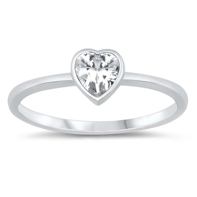 Sterling Silver Clear CZ Heart Ring and Face Height of 6 mm