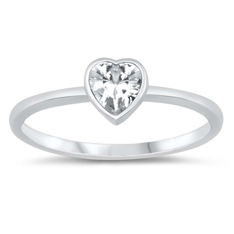 Sterling Silver Clear CZ Heart Ring and Face Height of 6 mm