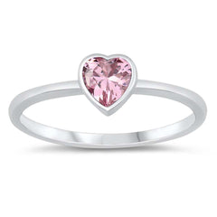 Sterling Silver Pink Heart Cubic Zirconia Ring