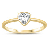 Sterling Silver Yellow Gold Plated Cz Heart Ring and Face Height 6 mm