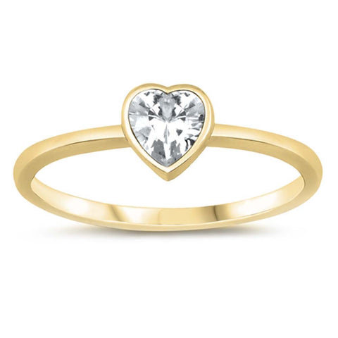 Sterling Silver Yellow Gold Plated Cz Heart Ring and Face Height 6 mm