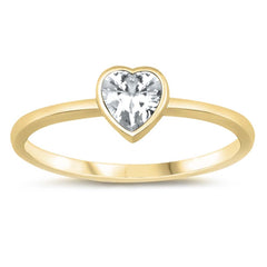 Sterling Silver Yellow Gold Plated Cz Heart Ring and Face Height 6 mm