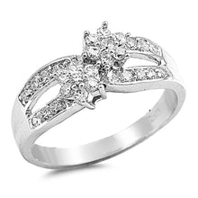 Load image into Gallery viewer, Sterling Silver Flowers And Loop Shaped Clear CZ RingAnd Face Height 9mm