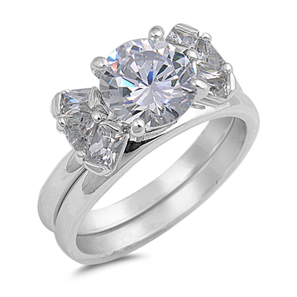 Sterling Silver Circle Shaped Cubic Zirconia Wedding RingAnd Face Height 8mm