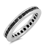 Sterling Silver Eternity Band Shaped Black CZ RingsAnd Face Height 3mm