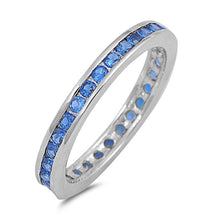 Load image into Gallery viewer, Sterling Silver Wedding Band Shaped Blue Sapphire CZ RingAnd Face Height 3mm