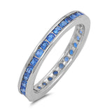Sterling Silver Wedding Band Shaped Blue Sapphire CZ RingAnd Face Height 3mm