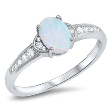 Load image into Gallery viewer, Sterling Silver Lab Opal and CZ Ring