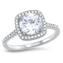 Load image into Gallery viewer, Sterling Silver ring with a Round Clear CZ in the Center and Clear CZ Around the Center and On the Band And Ring face Height of 11MM