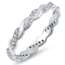 Load image into Gallery viewer, Sterling Silver Twisted CZ an Plain silver Eternity RingAnd Face Height of 3MM