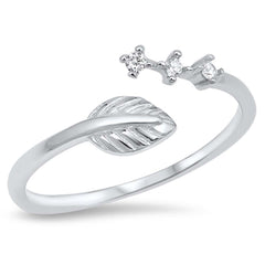 Sterling Silver CZ Bypass Ring with Leaf and diamond DesignAnd Face Height of 12MM