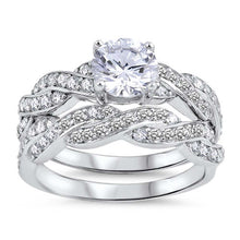 Load image into Gallery viewer, Sterling Silver Wedding Set Rings with Clear CZ Centered Stone 7 mmAnd Face Height of 10 mm