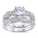 Sterling Silver Wedding Set Rings with Clear CZ Centered Stone 7 mmAnd Face Height of 10 mm