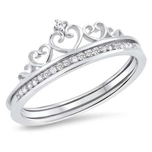 Load image into Gallery viewer, Sterling Silver Crown Design Ring with Clear CZAnd\r\nFace Height of 8 mm