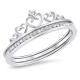 Sterling Silver Crown Design Ring with Clear CZAnd\r\nFace Height of 8 mm