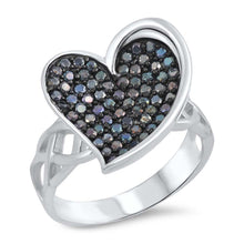 Load image into Gallery viewer, Sterling Silver Heart Shaped Black CZ RingAnd Face Height 17mm
