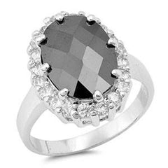 Sterling Silver Oval Shaped Black And Clear CZ RingsAnd Face Height 18mm