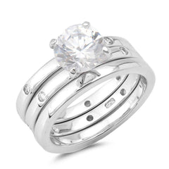 Sterling Silver Three Lines Round Shaped Clear CZ RingsAnd Face Height 8mm