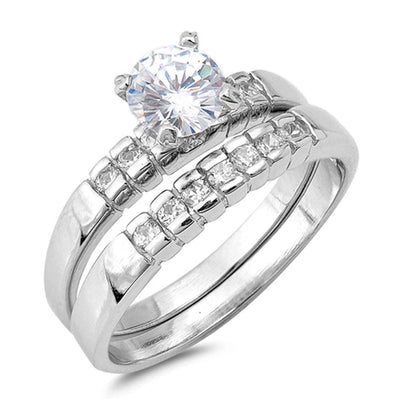 Sterling Silver Two Lines Round Shaped Clear CZ RingsAnd Face Height 6mm