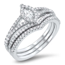 Load image into Gallery viewer, Sterling Silver Engagement Ring with 6 MM Clear CZ Marquis Center StoneAnd Face Height of 11 MM