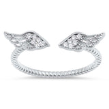 Sterling Silver Angel Wings Shaped Clear CZ RingAnd Face Height 5mm