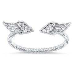 Sterling Silver Angel Wings Shaped Clear CZ RingAnd Face Height 5mm