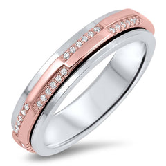Sterling Silver Wedding Band with Rose Gold and CZ DesignAnd Face Height of 5 MM