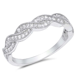 Sterling Silver Rhodium Plated Infinity Shaped Clear CZ Ring and Face Height 4mm