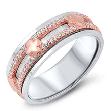 Load image into Gallery viewer, Sterling Silver Ring with Rose Gold Spinner Center with clear CZ\'sAnd Face Height of 7MM