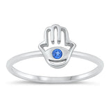 Sterling Silver Rhodium Plated Blue And Clear CZ Hamsa Ring