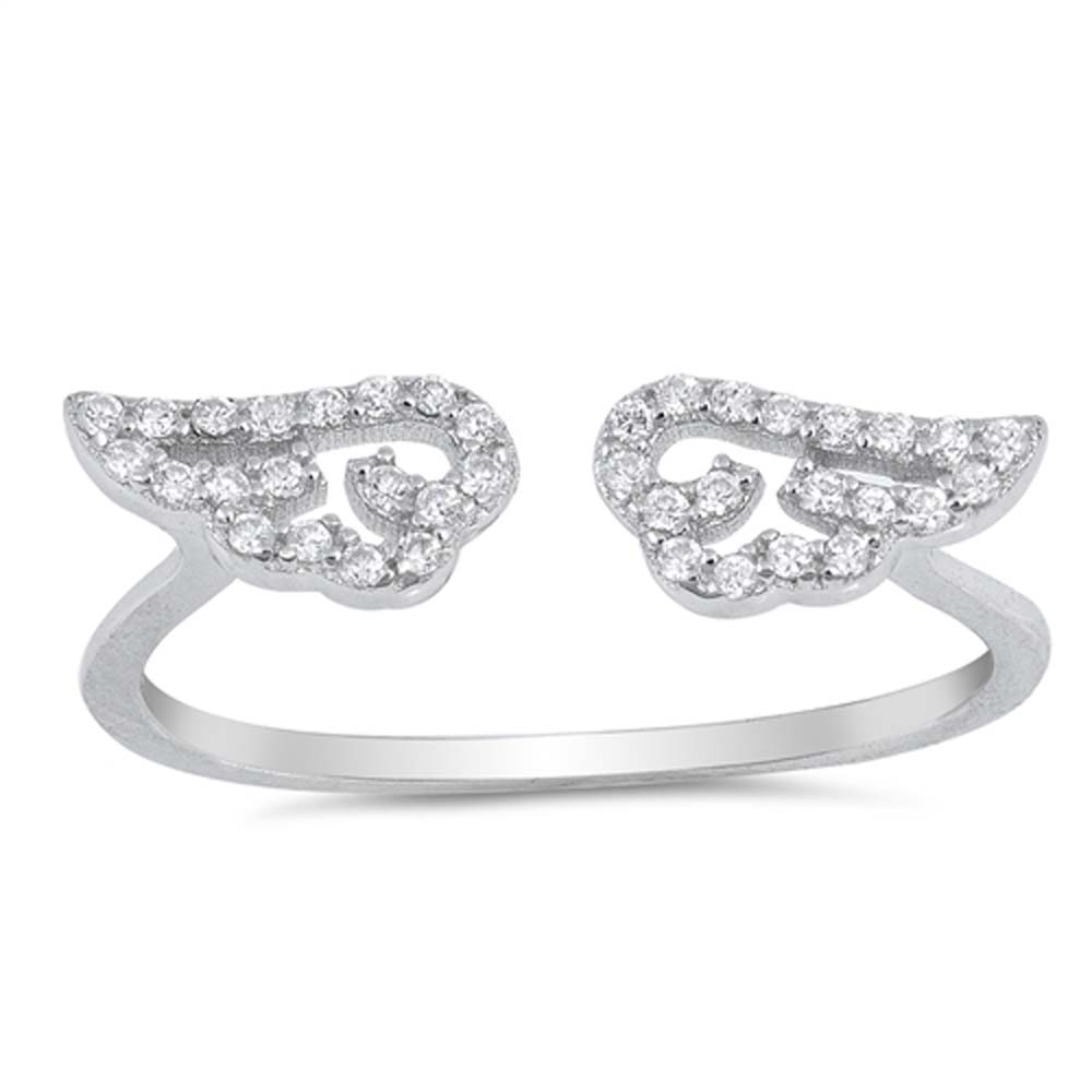 Sterling Silver Angel Wing Shaped Clear CZ RingAnd Face Height 5mm