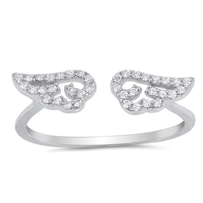 Sterling Silver Angel Wing Shaped Clear CZ RingAnd Face Height 5mm