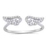 Sterling Silver Angel Wing Shaped Clear CZ RingAnd Face Height 5mm