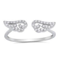 Sterling Silver Angel Wing Shaped Clear CZ RingAnd Face Height 5mm
