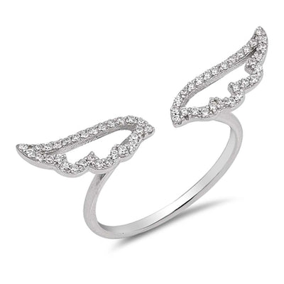Sterling Silver Wings Shaped Clear CZ RingAnd Face Height 6mm
