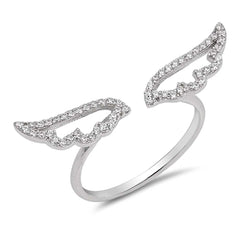 Sterling Silver Wings Shaped Clear CZ RingAnd Face Height 6mm