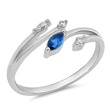 Load image into Gallery viewer, Sterling Silver Double Edges Shaped Clear CZ Ring With Blue Sapphire StoneAnd Face Height 8mm