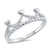 Sterling Silver Crown Shaped Clear CZ RingAnd Face Height 6mm