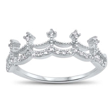 Load image into Gallery viewer, Sterling Silver Crown Shaped Clear CZ Ring, Face Height 6mm