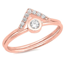 Load image into Gallery viewer, Sterling Silver Rose Gold Plated Solitaire V Set Shaped Clear CZ RingAnd Face Height 8mm
