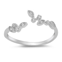 Load image into Gallery viewer, Sterling Silver Leaf Shaped Clear CZ RingAnd Face Height 7mm