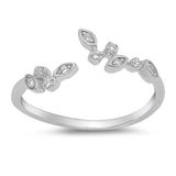 Sterling Silver Leaf Shaped Clear CZ RingAnd Face Height 7mm